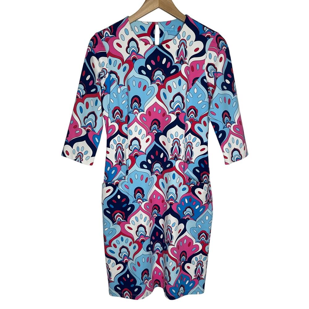 J. McLaughlin Catalina Cloth Catalyst Sheath Dress Womens Small Blue Colorful